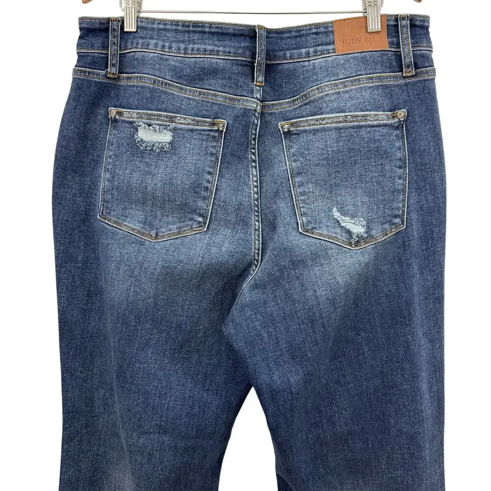 Judy Blue High Rise Straight Fit Distressed Jeans 18W Fray Hem Stretch Denim